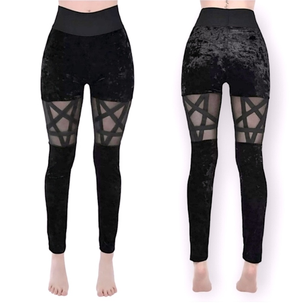 Killstar Hellion Velvet Pentagram Cut Out Mesh Leggings size small 🖤🖤